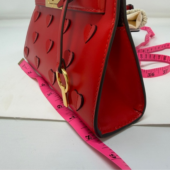Tory Burch Lee Radziwill Petite Heart Embossed Red Leather Bag Crossbody - Picture 14 of 15